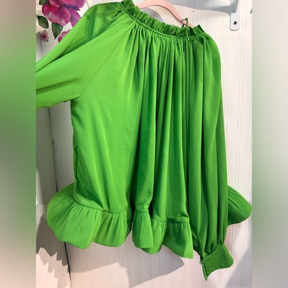 PLEATED OVERSIZED BLOUSE WITH GATHERED NECKLINE  Sz M - Picture 2 of 5